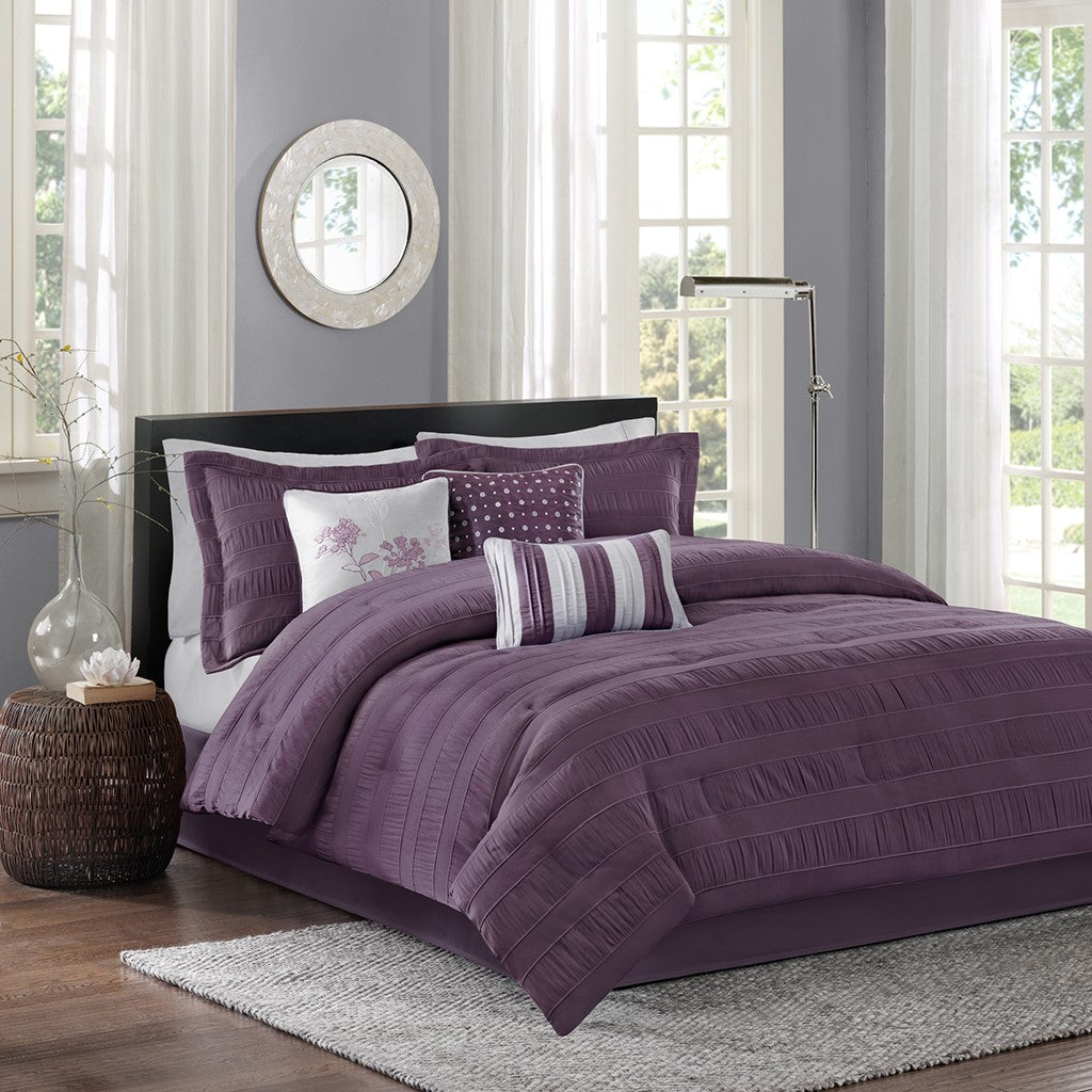 Madison Park Hampton 7 Piece Comforter Set - Plum - Cal King Size