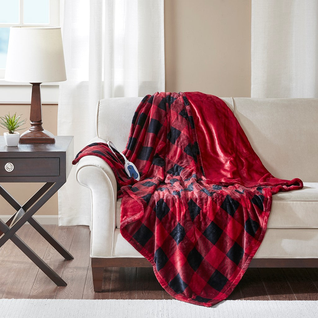 True North by Sleep Philosophy Jacob Oversized Heated Plush Throw - Buffalo Check Red - 60x70"