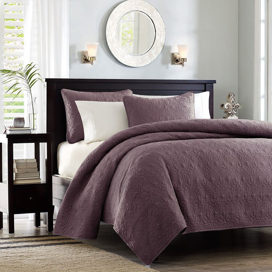 Quebec Reversible Quilt Set - Purple - King Size / Cal King Size