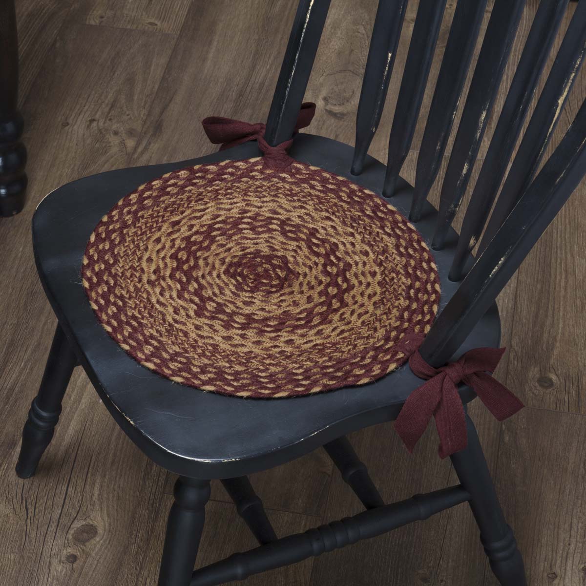 Mayflower Market Burgundy Tan Jute Chair Pad 15 inch Diameter Set of 6 By VHC Brands