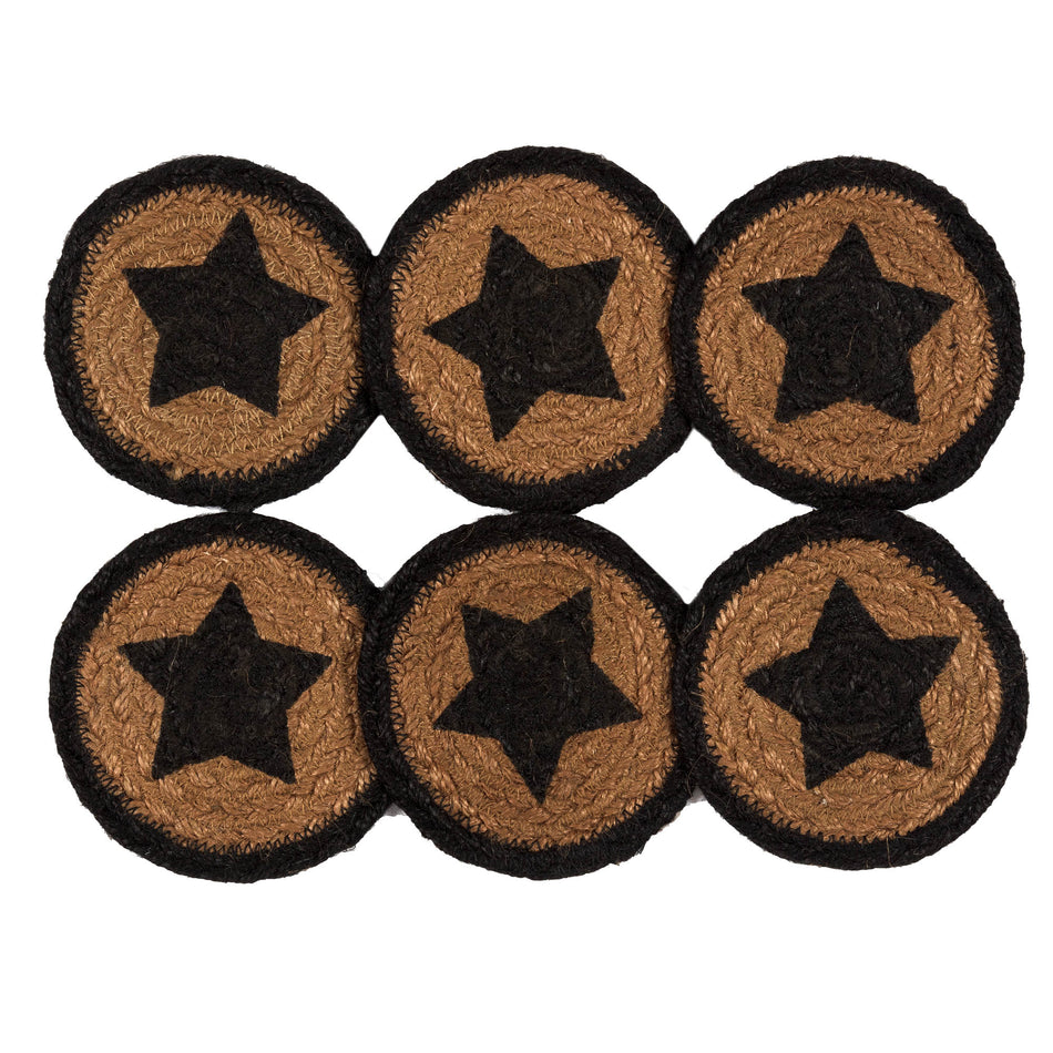 Mayflower Market Farmhouse Jute Coaster Stencil Star Set of 6 By VHC Brands