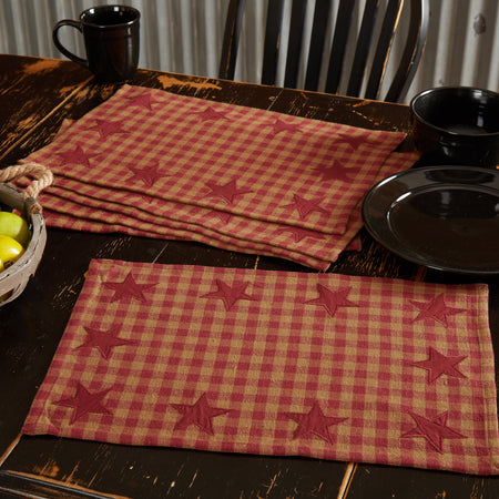 Mayflower Market Burgundy Star Placemat Set of 6 12x18 By VHC Brands