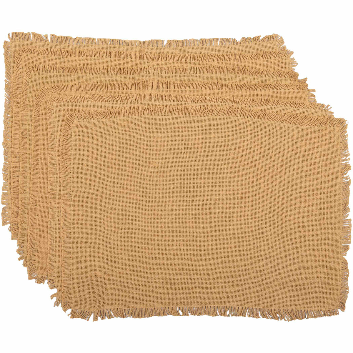 April & Olive Burlap Natural Placemat Set of 6 Fringed 12x18 By VHC Brands