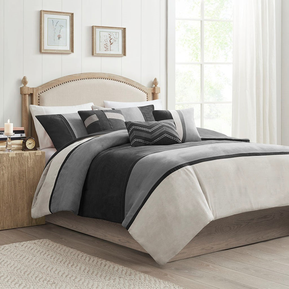 Palisades 6 Piece Faux Suede Duvet Set - Black - King Size / Cal King Size