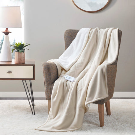 Serta Fleece to Sherpa Heated Throw - Tan - 50x60"