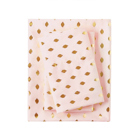 Intelligent Design Metallic Dot Printed Sheet Set - Blush / Gold - Queen Size