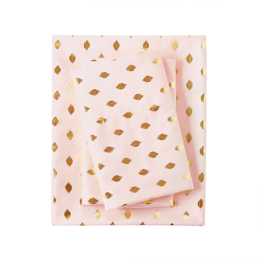 Intelligent Design Metallic Dot Printed Sheet Set - Blush / Gold - Twin Size