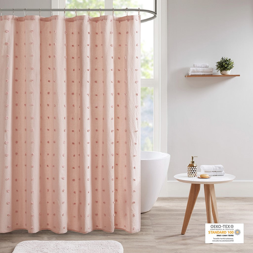 Urban Habitat Brooklyn Brooklyn Cotton Jacquard Pom Pom Shower Curtain - Pink - 70x72"