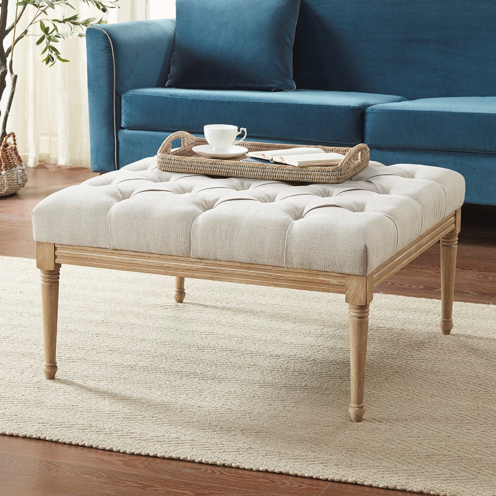 Martha Stewart Bonnieville Upholstered Button Tufted Accent Ottoman - Light Tan 