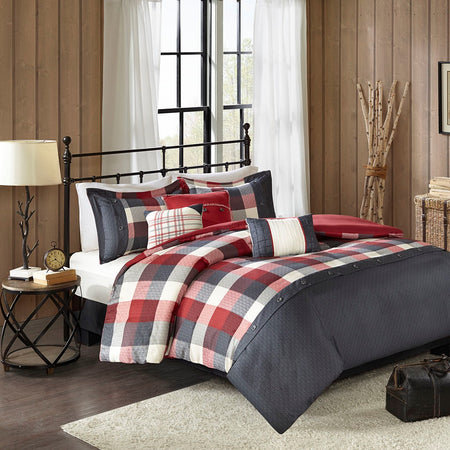 Madison Park Ridge 6 Piece Herringbone Duvet Cover Set - Red - King Size / Cal King Size