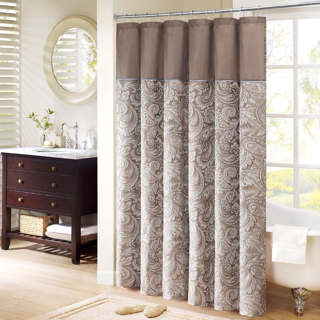 Madison Park Aubrey Jacquard Shower Curtain - Blue / Brown - 72x72"