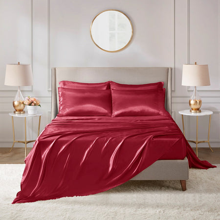 Madison Park Essentials Satin Luxury 6 PC Sheet Set - Red - King Size