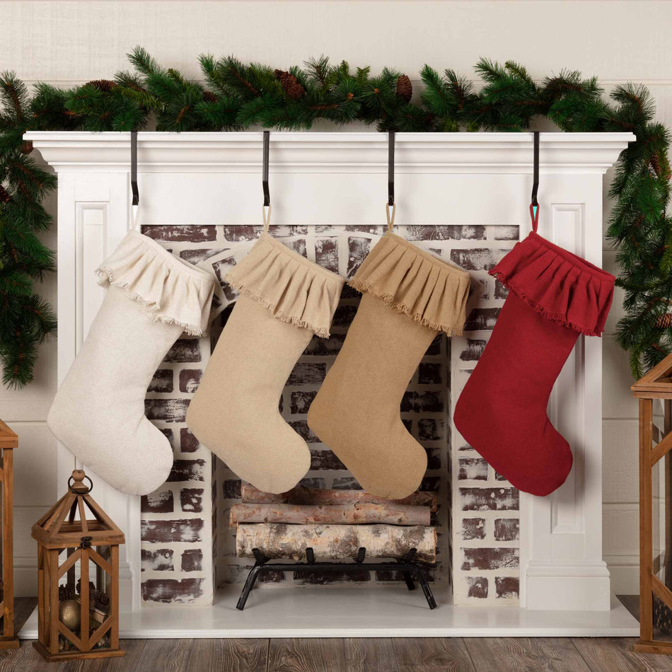 Festive Natural Burlap Ruffled Stocking 11x15