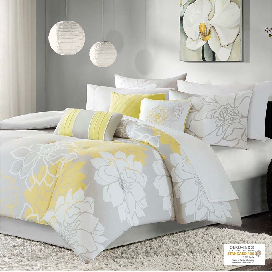 Madison Park Lola Comforter Set - Yellow - Queen Size