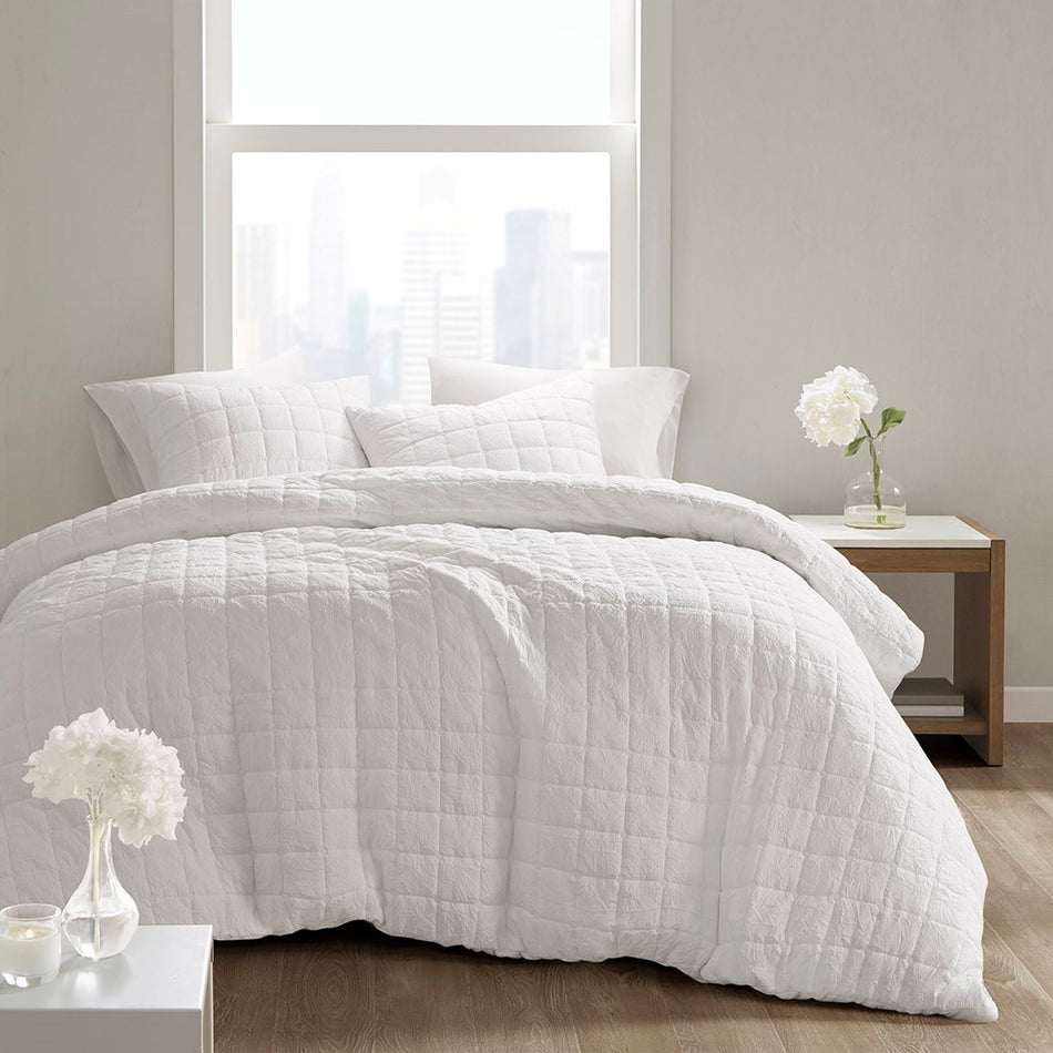 Cocoon 3 Piece Quilt Top Duvet Cover Mini Set - White - Full Size / Queen Size