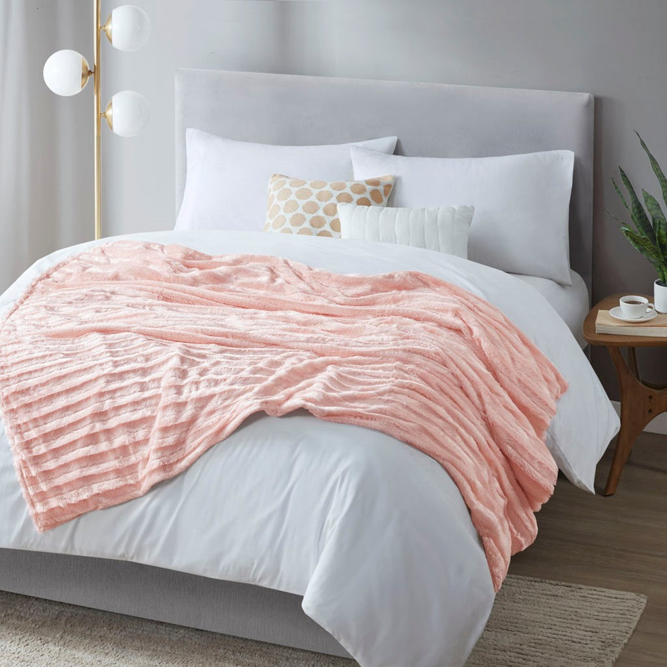 Duke Faux Fur Weighted Blanket - Blush - 60x70"-18lbs