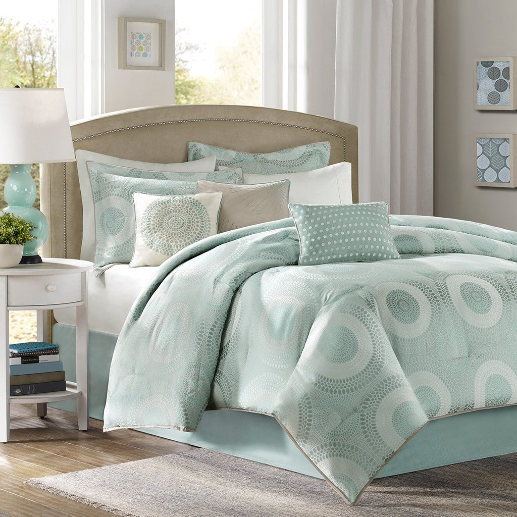 Madison Park Baxter 7 Piece Comforter Set - Mint  - Queen Size Shop Online & Save - expresshomedirectr.com