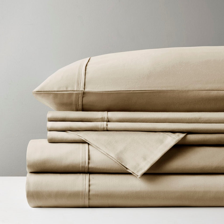 800 Thread Count Cotton Blend Sateen Sheet Set - Khaki - Queen Size