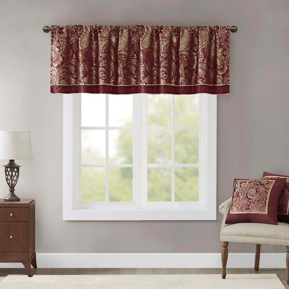 Madison Park Aubrey Jacquard Window Valance - Burgundy - 50x18"