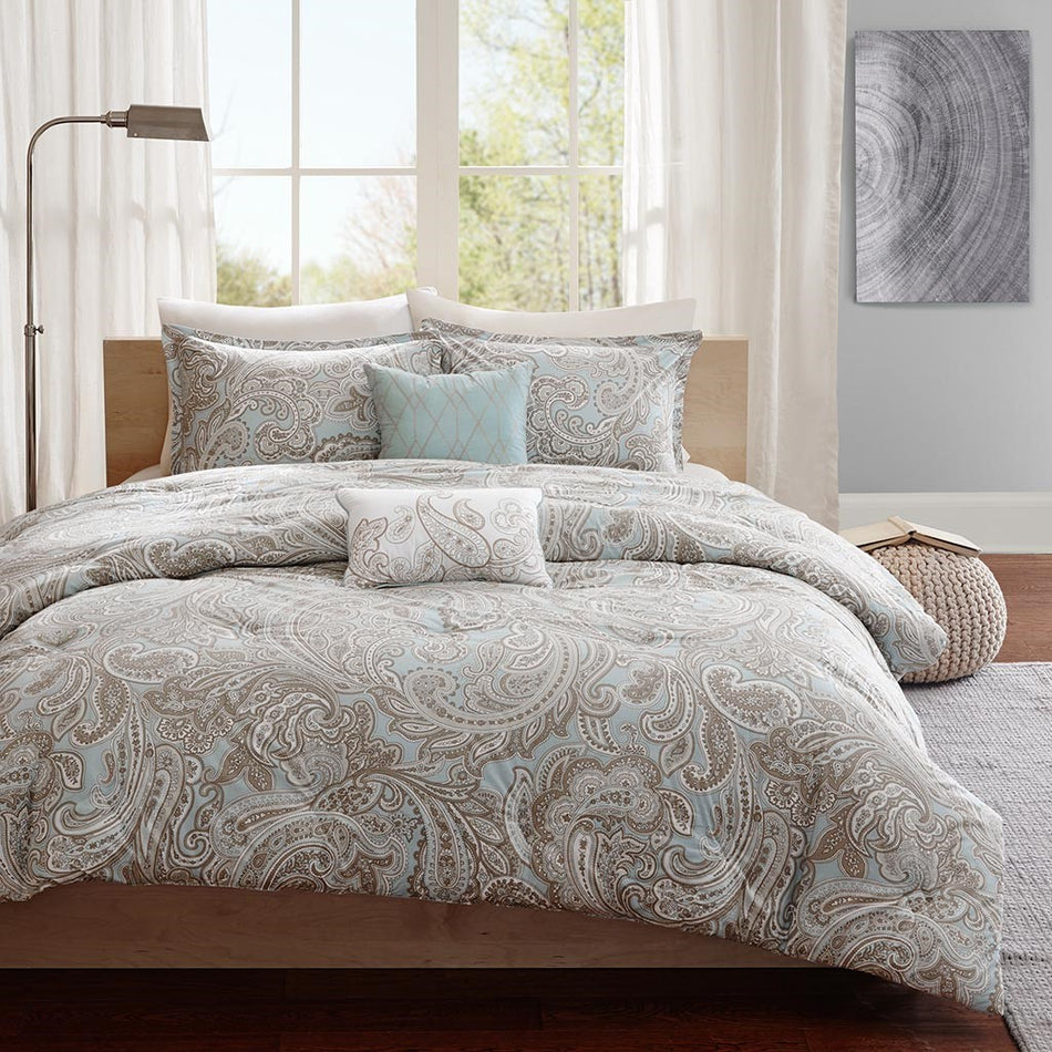 Ronan 5 Piece Cotton Duvet Cover Set - Blue - Full Size / Queen Size