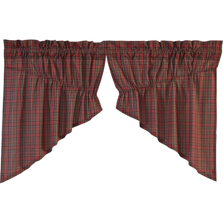 Mayflower Market Tartan Red Plaid Prairie Swag Set of 2 36x36x18 By VHC Brands