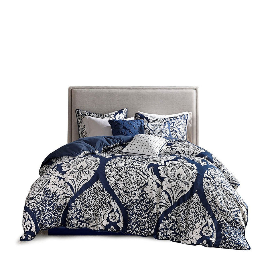 Vienna 7 Piece Cotton Printed Comforter Set - Indigo - Cal King Size