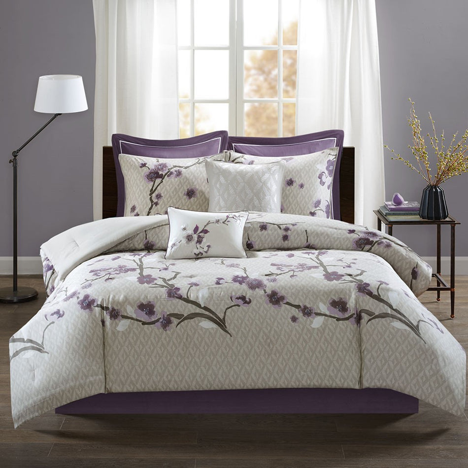 Holly 8 Piece Cotton Comforter Set - Purple - King Size