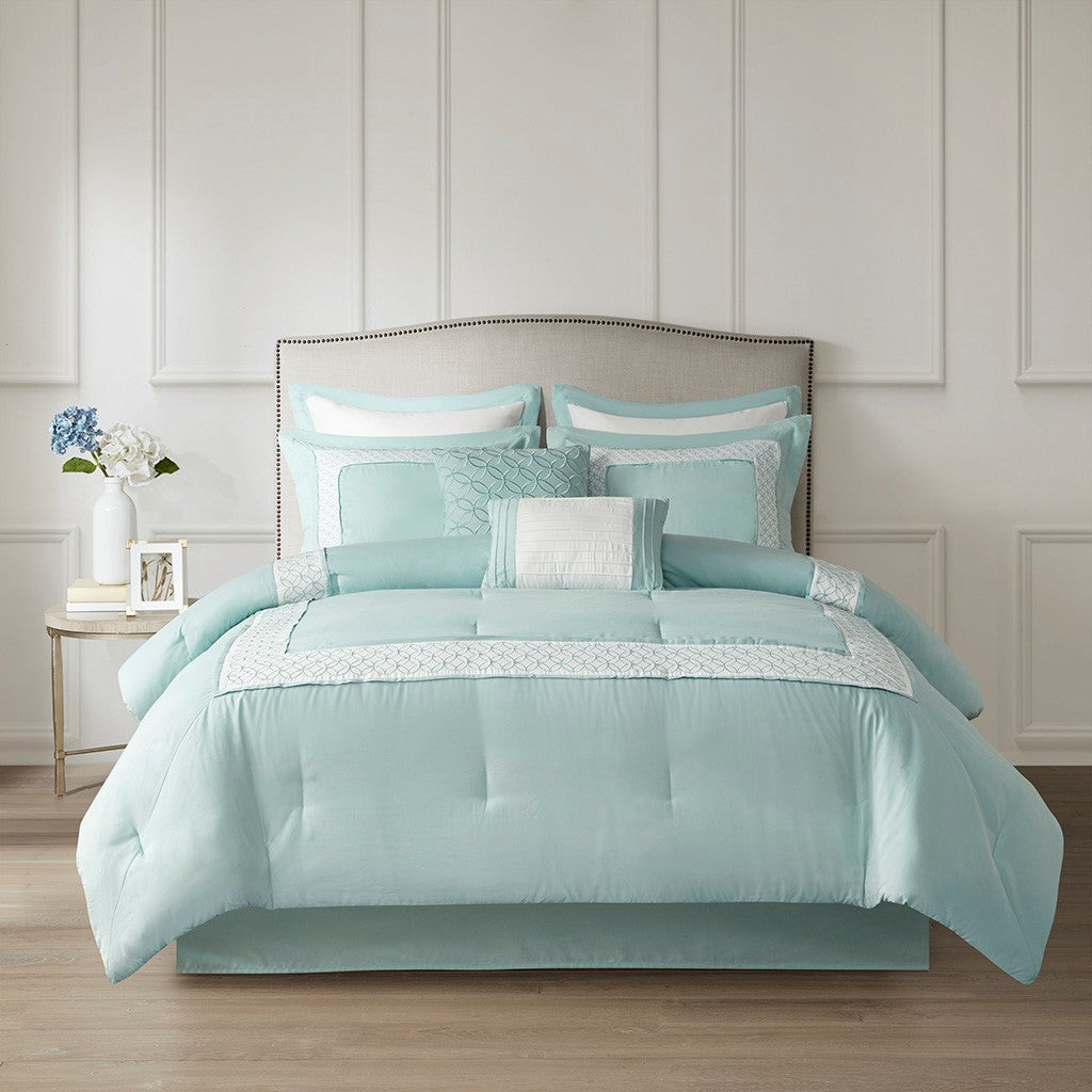 Madison Park Stratford 8 Piece Comforter Set - Aqua  - Queen Size Shop Online & Save - expresshomedirectr.com