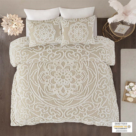 Madison Park Laetitia 3 piece Tufted Cotton duvet cover set - Taupe - King Size / Cal King Size