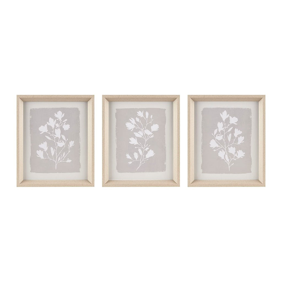 Fair Florets Printed Framed Graphic 3 Piece Set - Beige