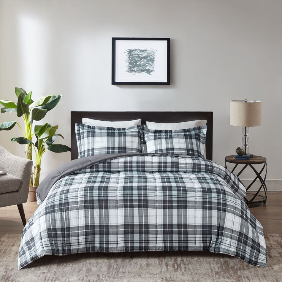 Parkston 3M Scotchgard Down Alternative All Season Comforter Set - Black / White - Full Size / Queen Size