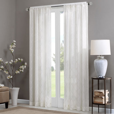 Madison Park Irina Diamond Sheer Window Curtain - White - 50x84"