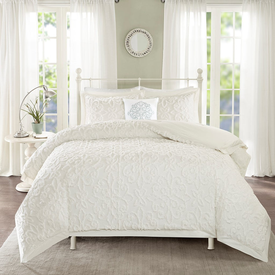 Madison Park Sabrina 4 Piece Tufted Chenille Comforter Set - Off White  - King Size / Cal King Size Shop Online & Save - expresshomedirectr.com