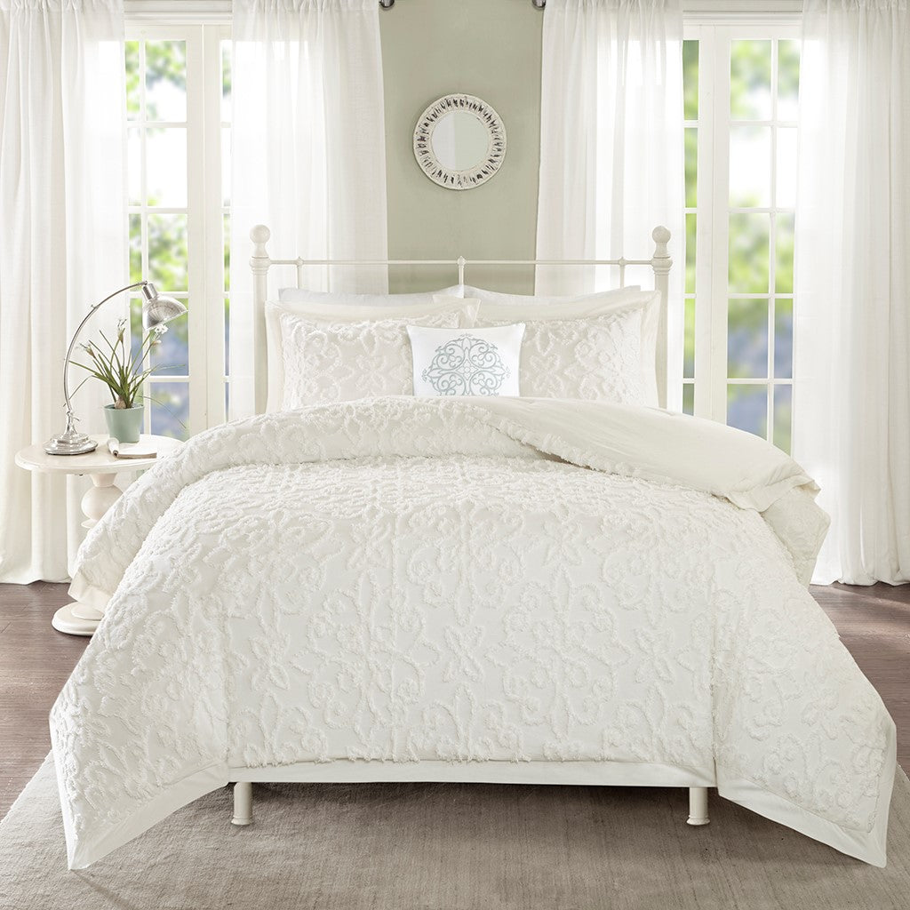 Madison Park Sabrina 4 Piece Tufted Chenille Comforter Set - Off White  - Full Size / Queen Size Shop Online & Save - expresshomedirectr.com