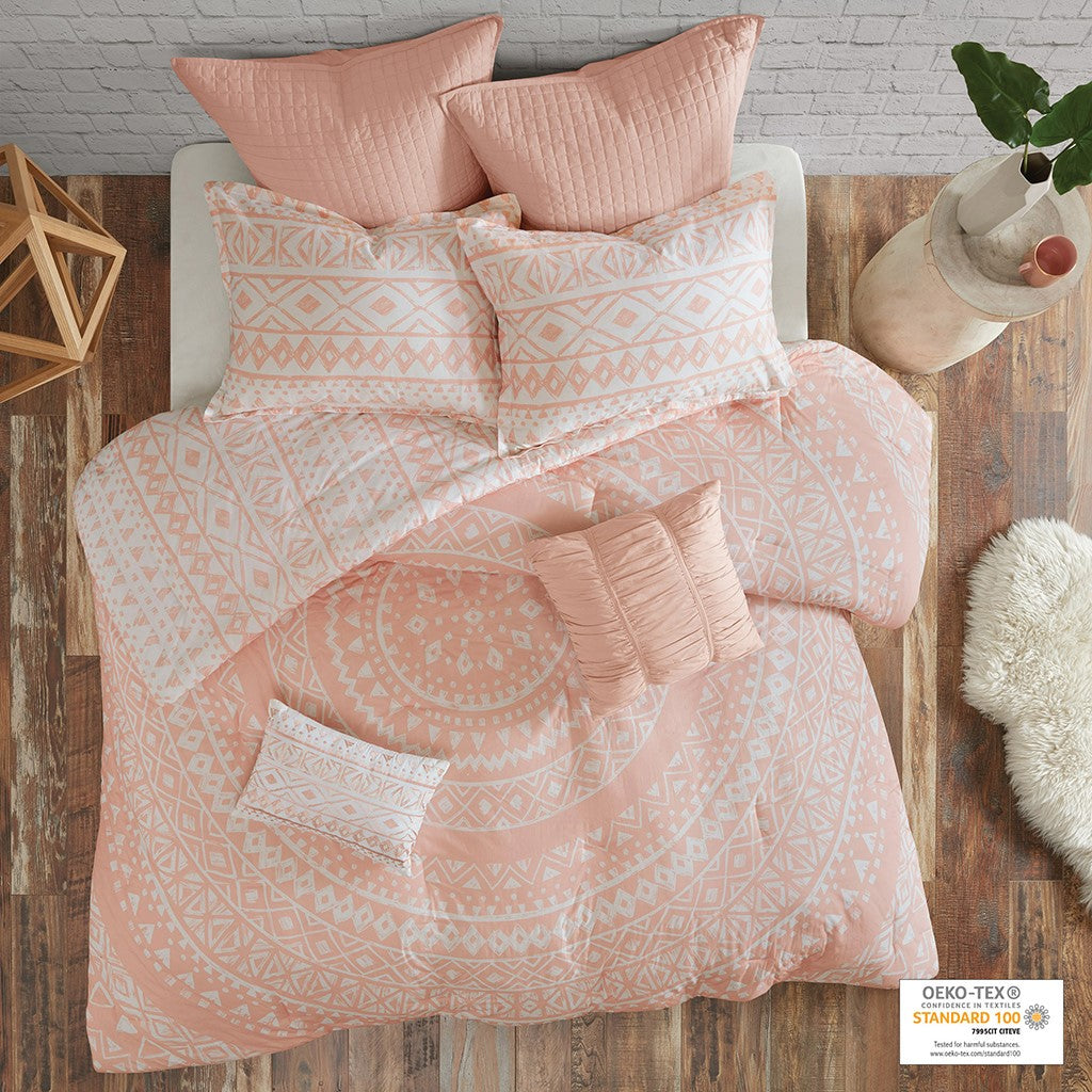 Urban Habitat Larisa 7 Piece Cotton Reversible Comforter Set - Blush - King Size / Cal King Size