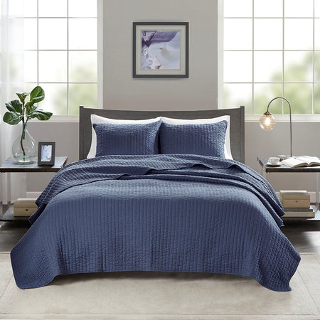 Madison Park Keaton 3 Piece Quilt Set - Navy  - Twin Size / Twin XL Size Shop Online & Save - expresshomedirectr.com