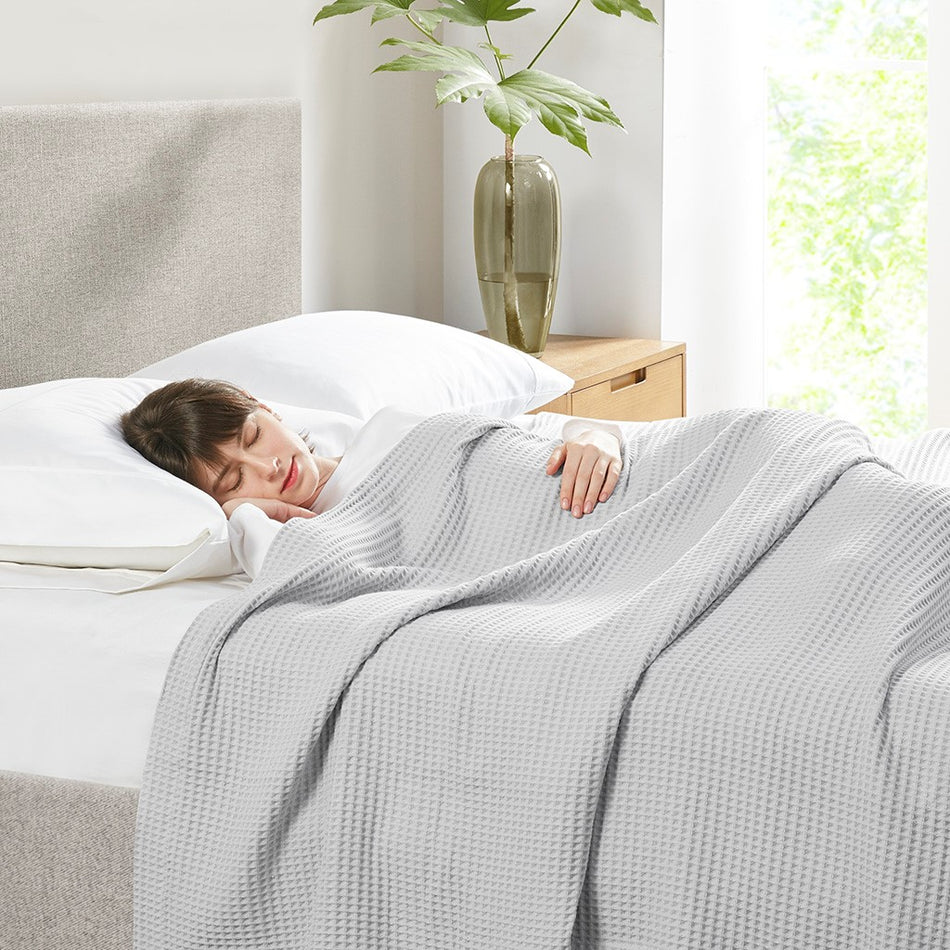 Waffle Weave Cotton Blanket - Grey - King Size