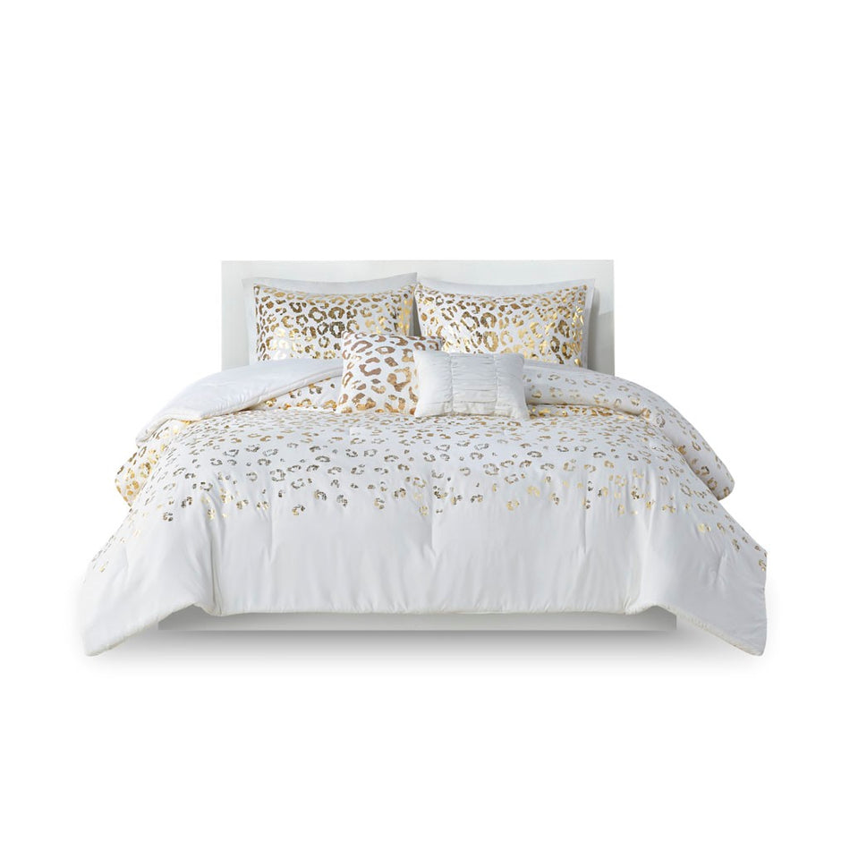 Lillie Metallic Animal Printed Comforter Set - Ivory / Gold - King Size / Cal King Size