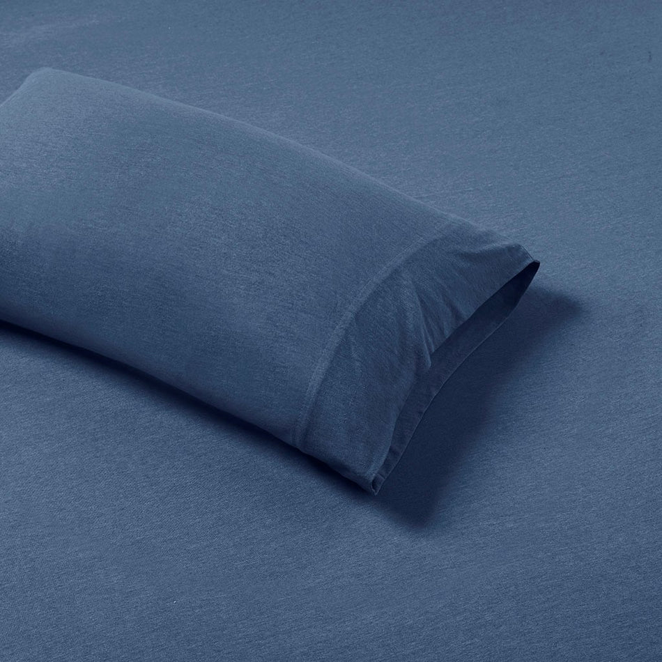 Cotton Blend Jersey Knit All Season Sheet Set - Navy - Full Size