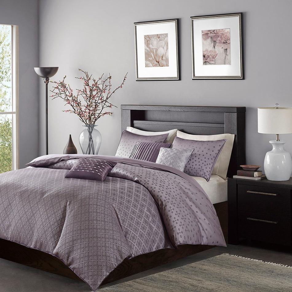 Madison Park Biloxi 6 Piece Duvet Cover Set - Purple - King Size / Cal King Size