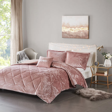 Intelligent Design Felicia Velvet Duvet Cover Set - Blush - Twin Size / Twin XL Size