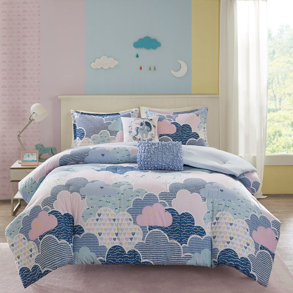 Cloud Cotton Printed Comforter Set - Blue - Full Size / Queen Size