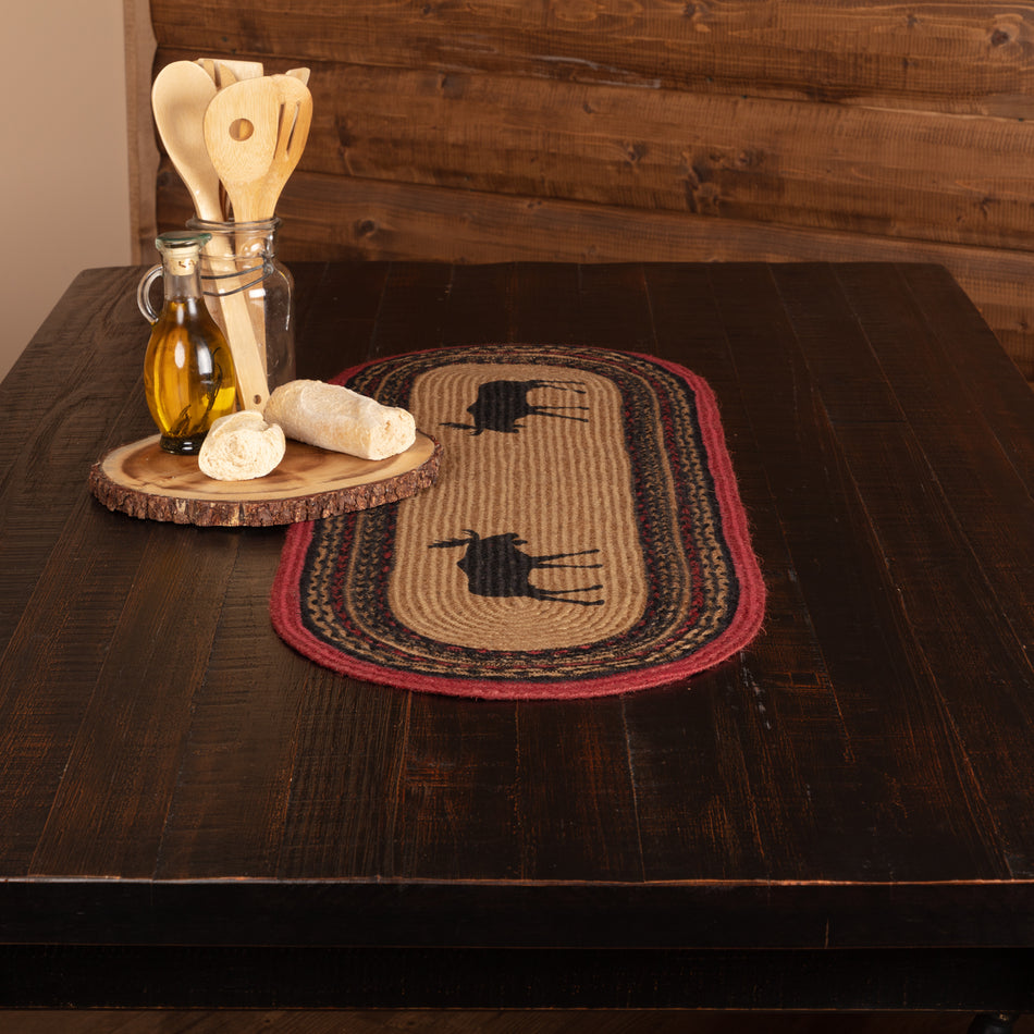 Oak & Asher Cumberland Stenciled Moose Jute Runner Oval 13x36 By VHC Brands