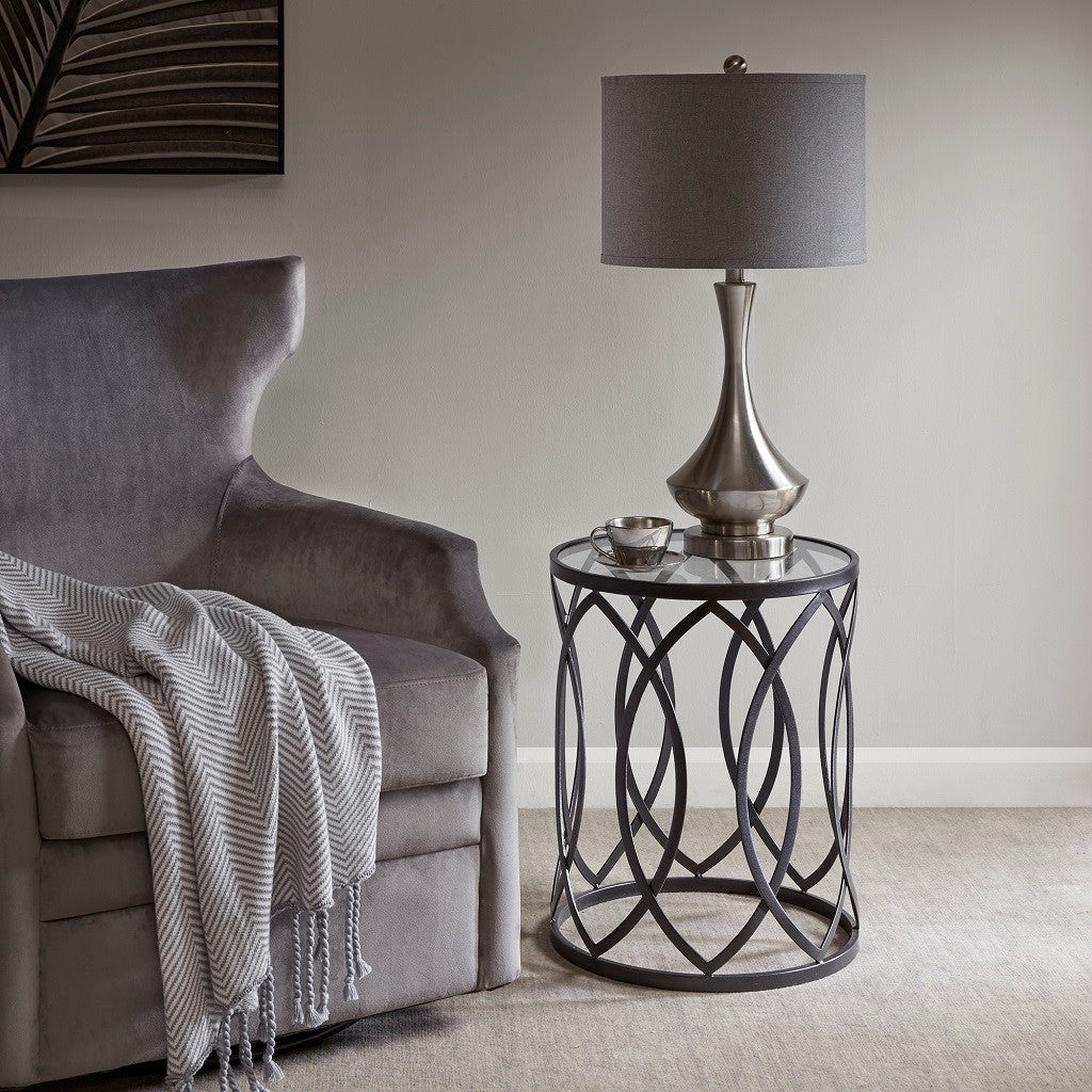 Madison Park Arlo Metal Eyelet Accent Table - Black 