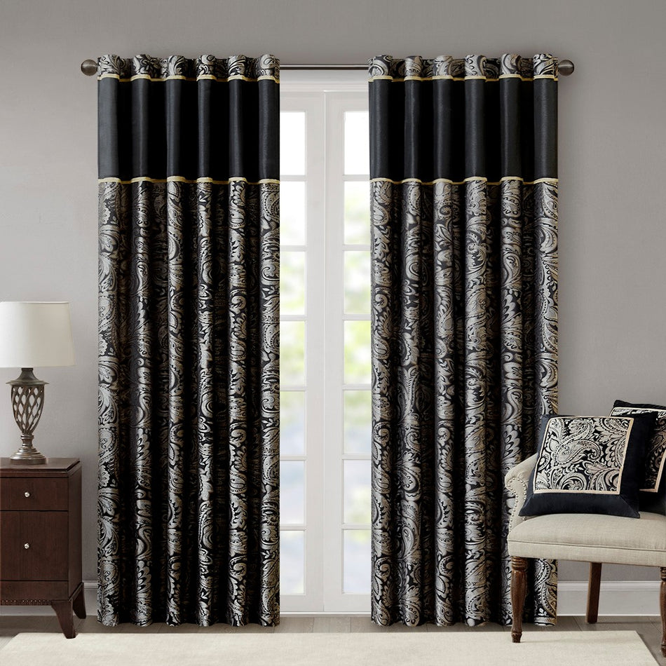 Madison Park Aubrey Jacquard Panel Pair - Black - 50x108"