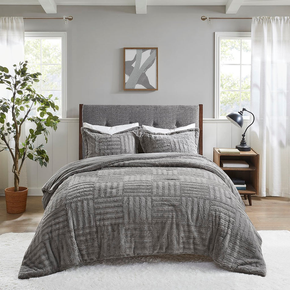 Arctic Fur Down Alternative Comforter Mini Set - Grey - Full Size / Queen Size