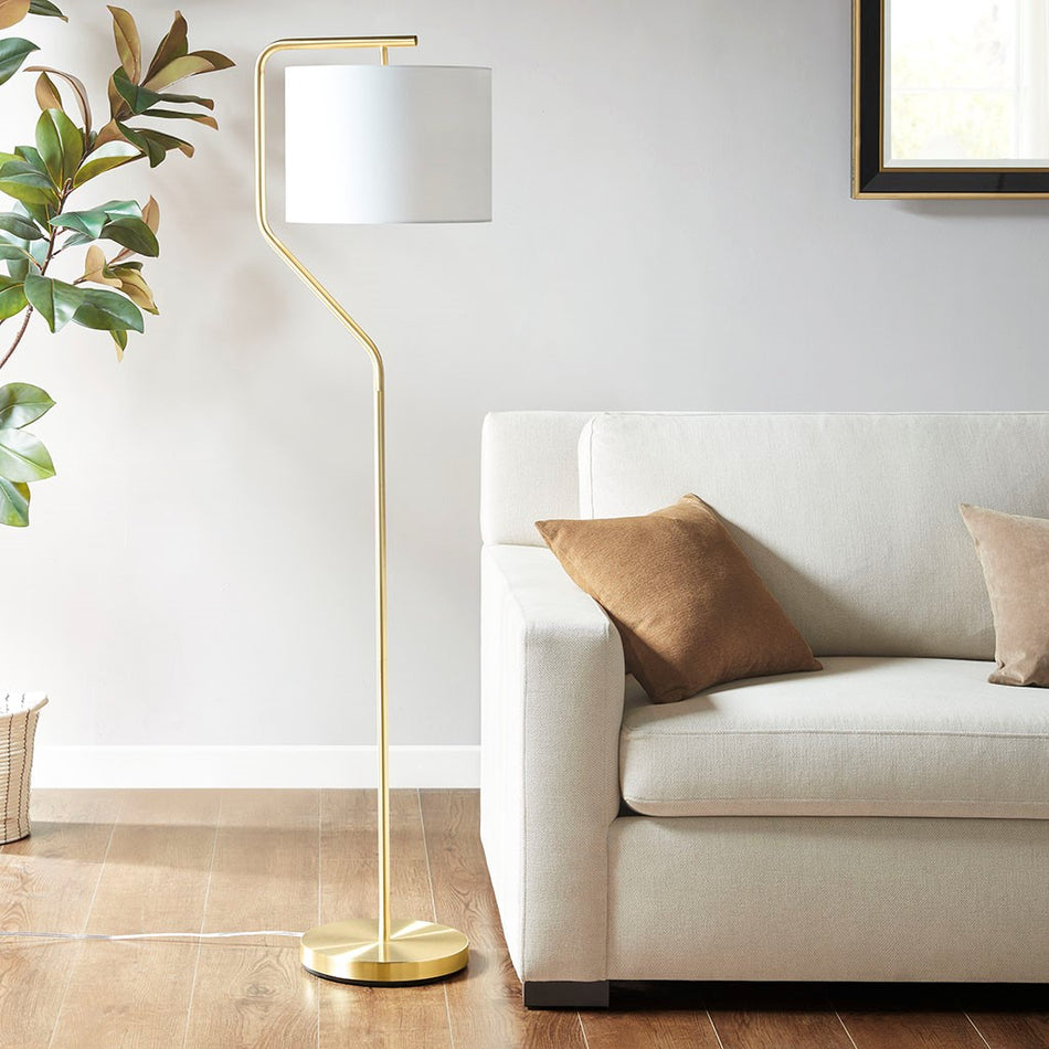 Hampton Hill Aster Angular Arched Metal Floor Lamp - Gold 