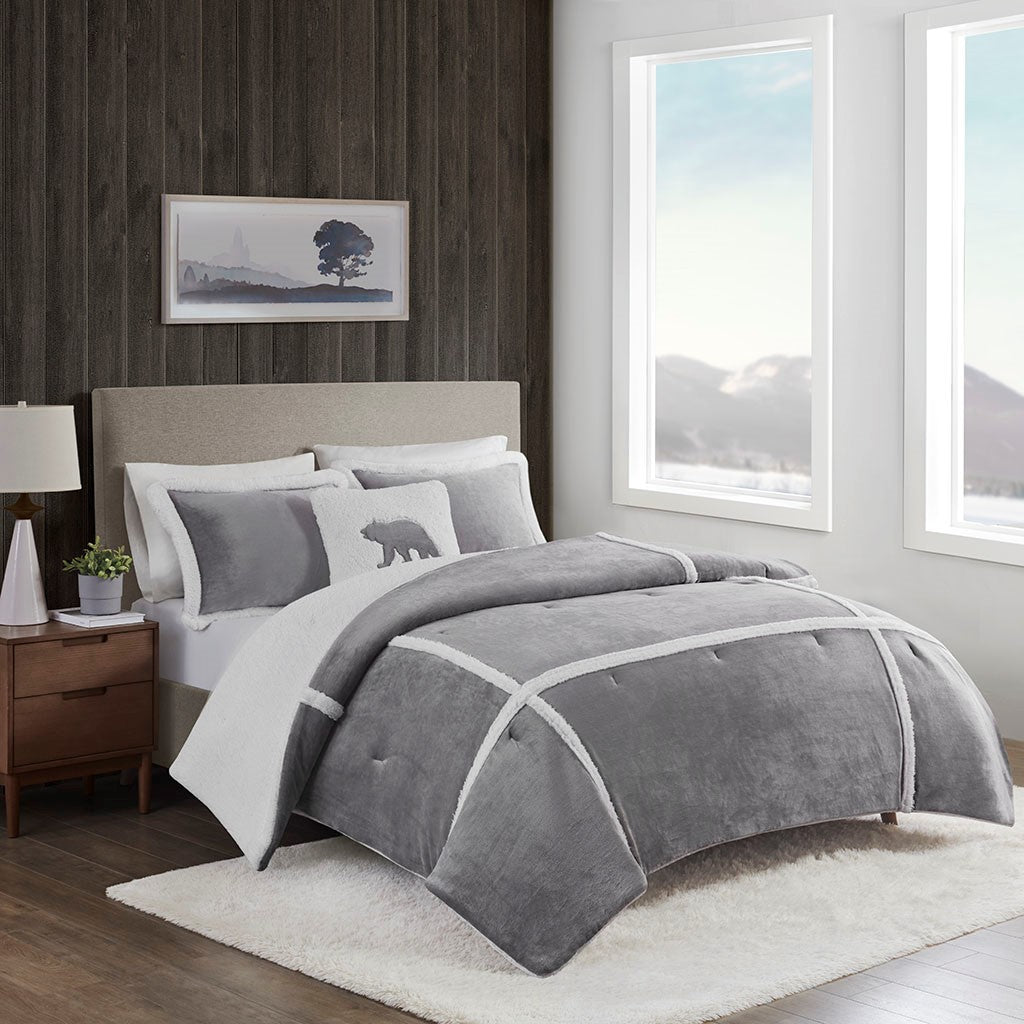 Woolrich Orlen Plush to Sherpa Comforter Set - Grey - Twin Size