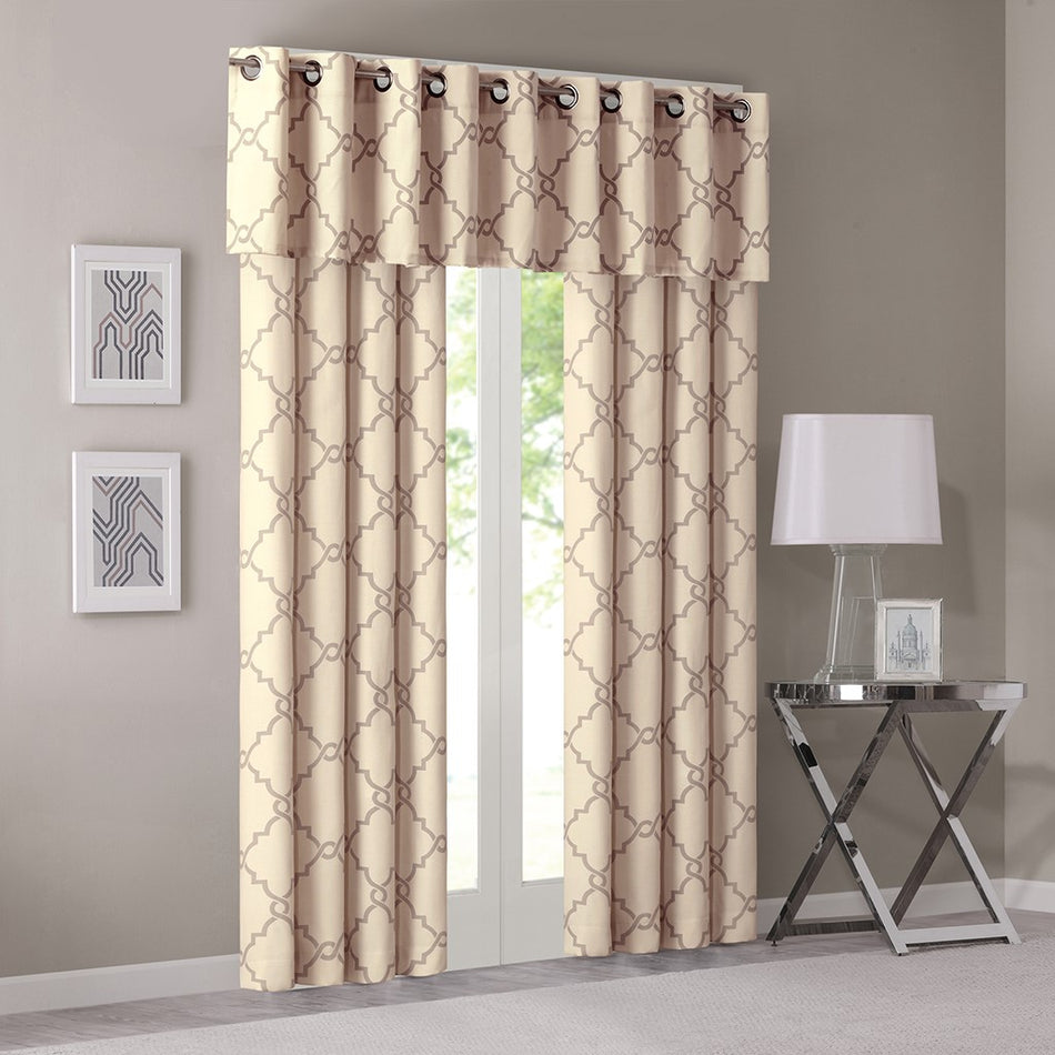 Saratoga Fretwork Print Grommet Top Window Valance - Beige - 50x18"