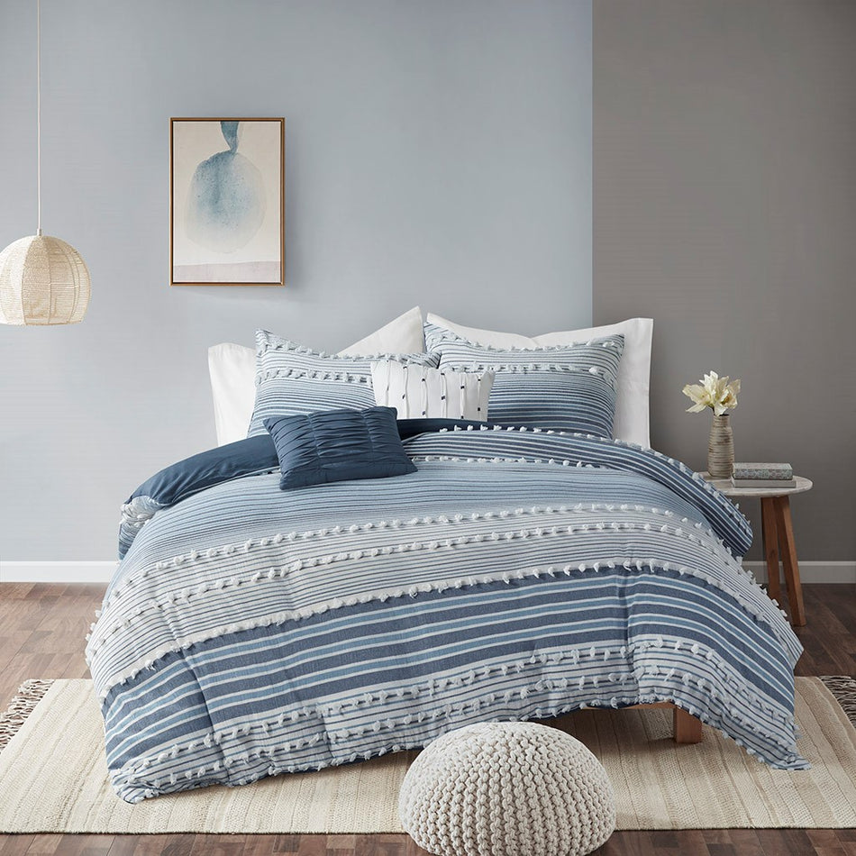 Urban Habitat Calum Cotton Jacquard Duvet Cover Set - Navy  - Twin Size / Twin XL Size Shop Online & Save - expresshomedirectr.com